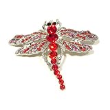 Red Austrian Rhinestone Dragonfly Silver-Plated Brooch Pin
