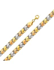 14K 3 Tri-color Diamond Cut Stampato Bracelet with Lobster Claw Clasp - 7.25" Inches
