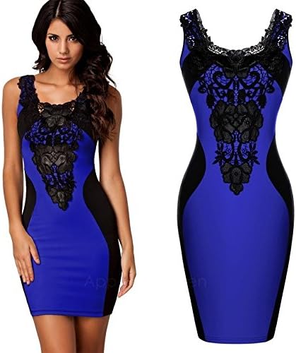 New Elegant Women's Sleeveless Lace Neck Dress Evening Cocktail Party Dress S/M/L/XL AP