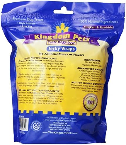 Kingdom Pets Premium Dog Treats, Chicken and Rawhide Jerky Wraps, 16-Ounce Bag