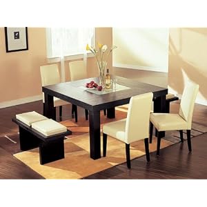 Brilliant Modern Wenge Wood Dining Table with 4 Beige Chairs and 2 Benches Dining Room Set by