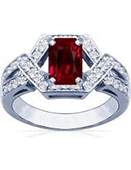 Platinum Emerald Cut Ruby Ring With Sidestones