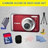 Canon PowerShot A3100 IS Digital Camera (Red), 12.1 MP, 4x Optical Zoom, 2.7