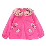 Happy Cherry エプロン ベビー 長袖 食事用エプロン 幼児 スモック 防水ビブ 綿 柔らか 快適 幼児 保育園 幼稚園 ピンク 90