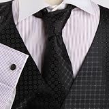 Mens Black Patterned Dress Vest Formal Vest for Wedding Gift Set Match Necktie for Men, Cufflinks, Handkerchief, Bow Tie for Tuxedo Y&G VS1028