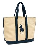 Polo Ralph Lauren - Polo Ralph Lauren Natural Straw And Navy Canvas Large Tote Bag 185PPTP-DRKI