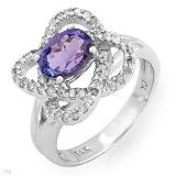 Stylish Ring with 1.80 CTW Precious Stones - Genuine Clean round Diamonds and Tanzanite Made of 14K White Gold