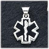 Black Enameled Caduceus/Medical Pendant Charm, Sterling Silver