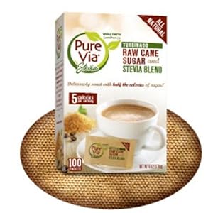 Pure Via All Natural Stevia and Turbinado Raw Cane Sugar Blend Packets (Pack of 2)