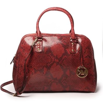 Michael Kors Red Snakeskin MK Signature Large Satchel Shoulder Handbag