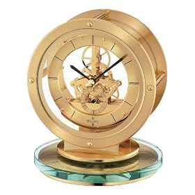 Seiko Mantel Clock Gold-tone Metal and Glass Case Skeleton Movement #QHG038GLH by Seiko