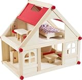 Glow2B Spielwaren 1000006 - Puppenhaus mit 9 Möbeln und 4 Puppen