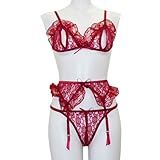 アダルトファッションオープンブラ&ガーター&オープンショーツレッド