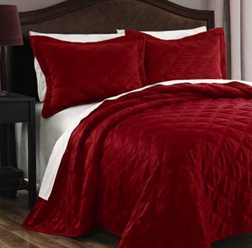 Casa Bajajio MAD-0351 Madison 3-Piece Matte Satin Quilt Set, King, Red