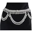 Chain Link Belt, Sexy Hip Chain, White Brass with Loads of Bells, Fits waist or hips 36" - 42" for Belly Dancing or Casual Wear