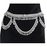Chain Link Belt, Sexy Hip Chain, White Brass with Loads of Bells, Fits waist or hips 36" - 42" for Belly Dancing or Casual Wear