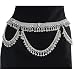Chain Link Belt, Sexy Hip Chain, White Brass with Loads of Bells, Fits waist or hips 36" - 42" for Belly Dancing or Casual Wear