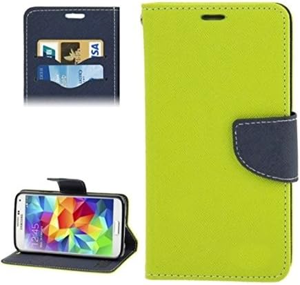 myLife Pear Green + Dark Denim Blue - Professional Design - Koskin Faux Leather (Card, Cash and ID Holder + Magnetic Detachable Closing) Slim Wallet for NEW Galaxy S5 (5G) Smartphone by Samsung (External Rugged Synthetic Leather With Magnetic Clip + Internal Secure Snap In Hard Rubberized Bumper Holder)