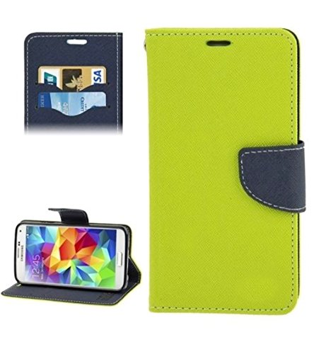 myLife Pear Green + Dark Denim Blue - Professional Design - Koskin Faux Leather (Card, Cash and ID Holder + Magnetic Detachable Closing) Slim Wallet for NEW Galaxy S5 (5G) Smartphone by Samsung (External Rugged Synthetic Leather With Magnetic Clip + Internal Secure Snap In Hard Rubberized Bumper Holder)