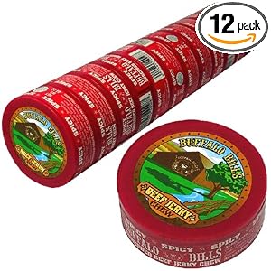 Buffalo Bills 0.44oz Spicy Shredded Beef Jerky Chew (12 cans of beef jerky chew per roll) by Buffalo Bills Premium Snacks