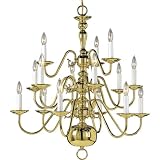 Progress Lighting P4359-10 Americana Fifteen-Light, Three-Tier Chandelier with Candelabra Lamps, Polished Brass