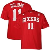 NBA adidas Philadelphia 76ers #11 Jrue Holiday Red Net Number T-shirt (Small)
