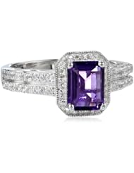 Sterling Silver Octagon Round Created White Sapphire White Diamond Ring, Size 7