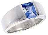 Sterling Silver 1.5 Carat Size Emerald Cut Blue Topaz Colored CZ Men's Ring