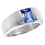 Sterling Silver 1.5 Carat Size Emerald Cut Blue Topaz Colored CZ Men's Ring