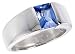 Sterling Silver 1.5 Carat Size Emerald Cut Blue Topaz Colored CZ Men's Ring