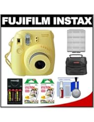 Photography: Fujifilm Instax Mini 8 Instant Film Camera (Yellow) with (2) Instant Film + Case + Batteries & Charger Kit - FUJIFILM