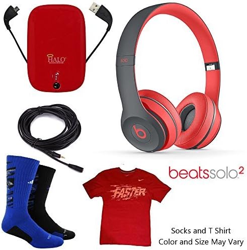 Beats By Dr. Dre Solo2 Wireless Headphones Sports Bundle w/ PowerBank, Auxiliary Cable (Siren Red)