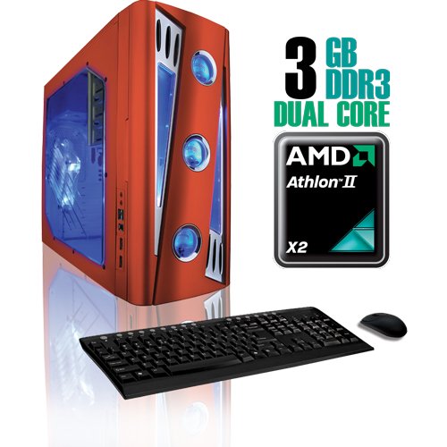 CybertronPC X-Cruiser2 CAAN1120URQ, Red, AMD ATHLON II X2 Dual Core (2.8GHz), 3GB DDR3, 320GB HDD, DVDRW, ATI RADEON HD4350, 400 Watt Power Supply, Windows 7 Home Premium 64-bit, 1 Year Parts & Labor Warranty