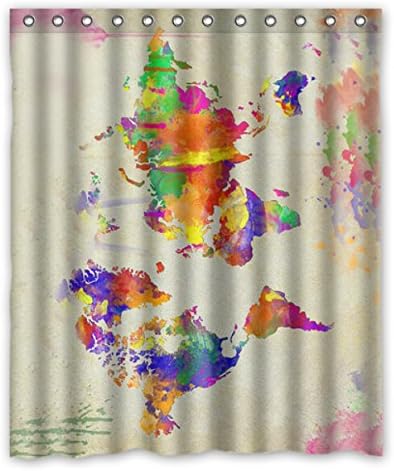 Custom Polyester Shower Curtain 60" x 72" World maps distressed painted