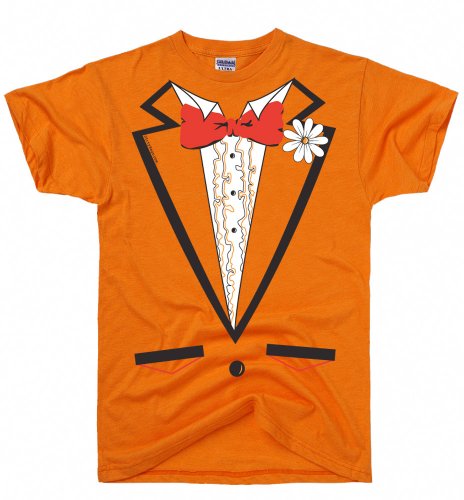 DirtyRagz Men's Orange Vintage Tie Tuxedo Tux T Shirt