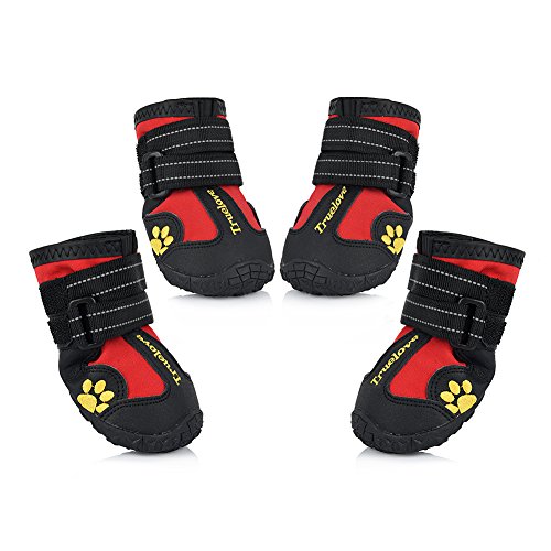 Uarter Waterproof Pet Boots for Large Dogs Labrador Husky Shoes 4 Pcs in Size 6 Red