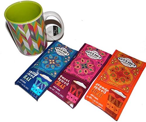 Gourmet Chai Spiced Tea Mixes Gift Set in a Colorful ZigZag Design Coffee Mug - 3 flavors: Vanilla, Orange and Sweet