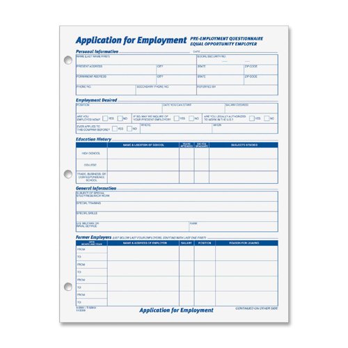 TOPS 32851 - Employee Application Form, 8-1/2 x 11, 50/Pad, 2/Pack ...
