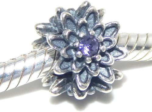 Pro Jewelry .925 Sterling Silver "Flower w/ Purple Crystal Center" Charm Bead for Snake Chain Charm Bracelets 2705-11