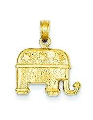 14K Yellow Gold 3D Republican Charm Politics Pendant