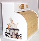 Bread Box Fat Chef White Roll Top Bistro Kitchen Blk