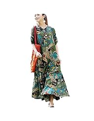Plus Size Floral Print Cotton/Linen Summer Maxi Dress 