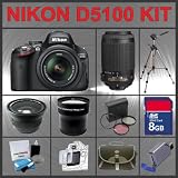 Nikon D5100 SLR Digital Camera with 18-55mm II AF-S DX Lens + Nikon AF-S DX VR Zoom-Nikkor 55-200mm f/4-5.6G IF-ED Lens Huge Accessories Package Including Wide Angle Macro Lens + Telephoto Lens + 8gb SDHC Memory Card + Hi-Speed SD Card Reader + 53'' Tripo