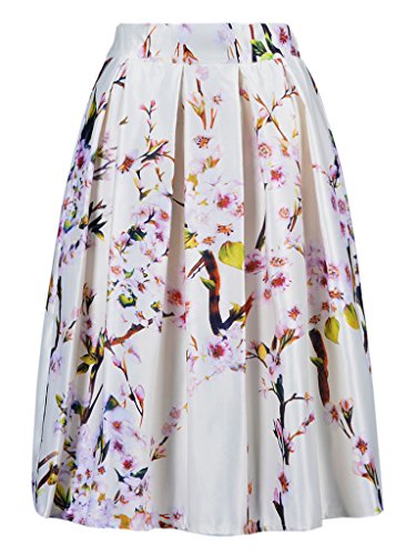 Persun Women Floral Midi A-line Skater Skirt