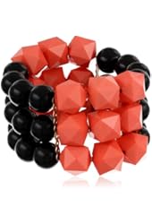 Round and Cube Shaped Bead Stretch Bracelet, 7"