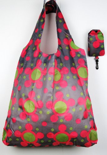 Trendy Shopping Tote Bag - Magenta Green Dots Circles Pattern (S6)