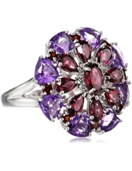 Sterling Silver Multi-color and Diamond Ring, Size 7