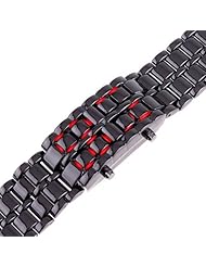 S9Q Red Binary LED Metal Lava Digital Watch Bracelet Wristwatch For Mens Ladies Black
