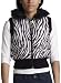 Ashley Junior's Hooded Zebra Puffer Vest With Fur Trim,Zebra Black/White,Small