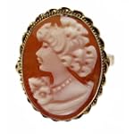 Master Carved Carnelian Conch Shell Cameo Ring Size 7 14k Gold
